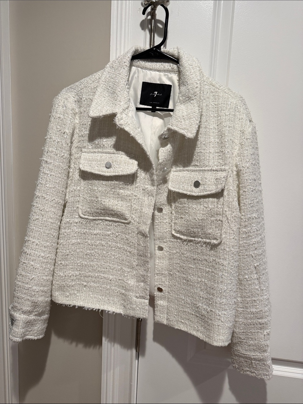 7 For All Mankind White Tweed Button-Front Jacket